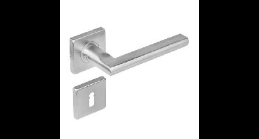 Intersteel Deurkruk Hoek 90° plat op vierkant rozet dubbel geveerd met sleutelrozetten - RVS