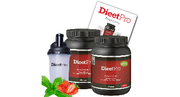 2 potten DieetPro Aardbei STEVIA plus Gratis Shaker