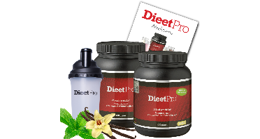 2 potten DieetPro Vanille STEVIA plus Gratis Shaker