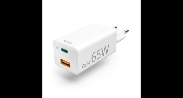 Hama Snellader, GaN, 1x USB-C PD, 1x USB-A QC, mini-oplader, 65 W Oplader Wit