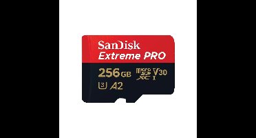 SanDisk MicroSDXC Extreme PRO 256GB 200/140 mb/s - A2 - V30 - SDA - Rescue Pro DL 2 Micro SD-kaart Zwart
