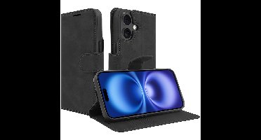 Just in Case Premium Wallet Case voor Apple iPhone 16 Telefoonhoesje Zwart