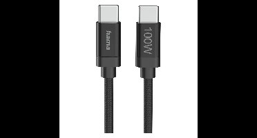 Hama Fabric USB-C - USB-C 100W 3 m nylon Oplader Zwart