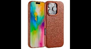 Accezz MagSafe Leather Backcover voor iPhone 16 Pro Telefoonhoesje Bruin