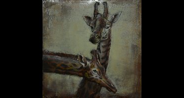 3D Metaal Schilderij - Giraffe Koppel