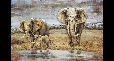 3D Metaal Schilderij - Olifanten