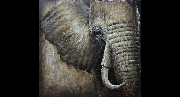 3D Metaal Schilderij - Portret Olifant