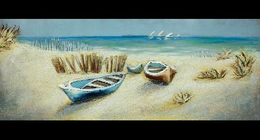 3D Metaal Schilderij - Roeiboten Op Strand