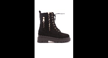 Suede Veterboots Met Sierrits, Zwart