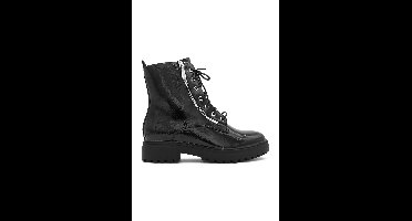 Lacquer Veterboots Met Sierrits, Zwart