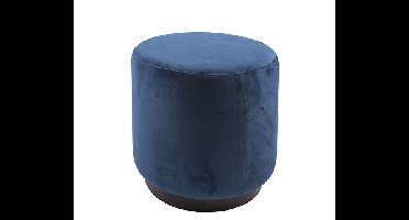 Leitmotiv Poef Met Houten Rand, Blauw
