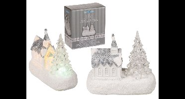 Witte Kerk Met Kerstboom&Warm Witte LED