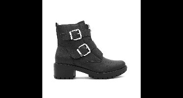 Double Buckle Boots, Zwart Croco
