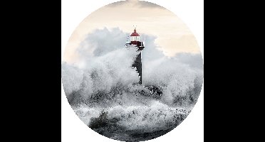 Glasschilderij Vuurtoren en Tsunami - rond 80cm