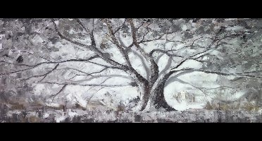 Grote Boom, Zwart-Wit - Canvas Schilderij - Olieverf