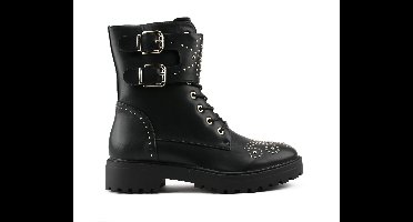 Hoge Biker Boots met Studs en Gespen, Zwart