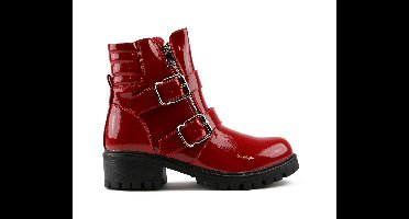 Rode Lak Enkellaarsjes met Dubbele Gespen