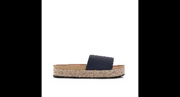 V Slippers Met Gevlochten Zool, Donkerblauw