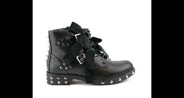 Zwarte Biker Boots Met Strik, Spikes&Studs