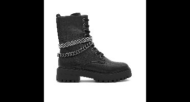Zwarte Croco Veterboots Met Strass En Chain