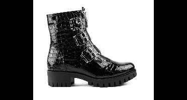 Zwarte Lak Triple Buckle Boots Croco