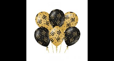 16 jaar Leeftijd verjaardag feest ballonnen - 6x stuks - zwart/goud