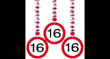 16 jaar verjaardag versiering rotorspiralen plafond - 3x stuks