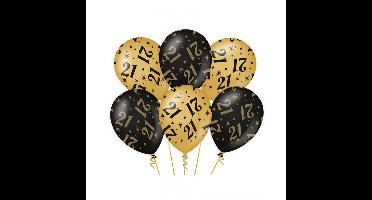 21 jaar verjaardag feest ballonnen - 12x stuks - zwart/goud - leeftijd