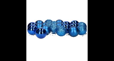 24x stuks kerstballen blauw mix van mat/glans/glitter kunststof 6 cm