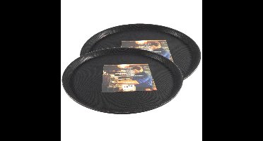 2x dienblad - anti-slip - zwart - kunststof - d35 x h2 cm