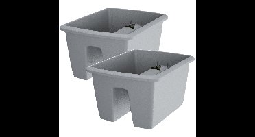 2x Kunststof balkon plantenpotten/bloempotten lichtgrijs 40 cm