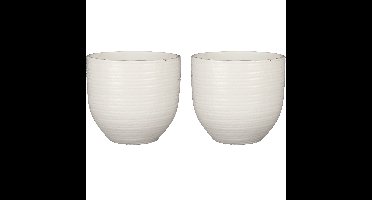 2x mica decorations plantenpot - terracotta - wit flakes relief- 20x18 cm