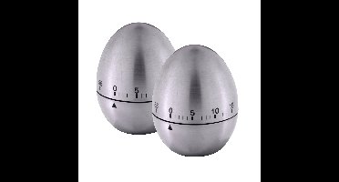 2x stuks kookwekkers/eierwekkers in ei vorm - zilver - RVS - 8 cm
