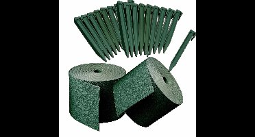 2x stuks Kunststof grasranden / borderranden groen inclusief 20x grondpennen 10 m x 15 cm