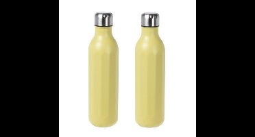 2x stuks RVS thermosflessen / isoleerflessen voor onderweg 500 ml pastel geel