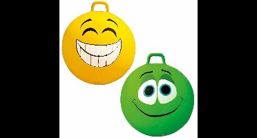 2x stuks speelgoed Skippyballen met funny faces gezicht geel en groen 65 cm
