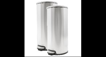 2x stuks vuilnisbakken/pedaalemmers zilver 20 liter 52 cm RVS