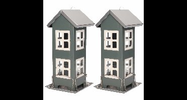 2x Vogel voederhuisjes voor in de tuin grijs 27 cm