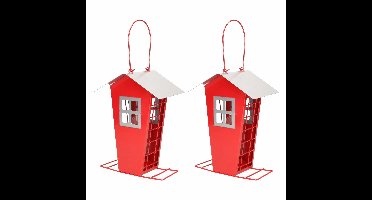 2x Vogel voederhuisjes voor in de tuin rood 19 cm