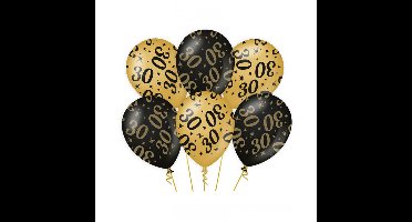 30 jaar verjaardag feest ballonnen - 6x stuks - zwart/goud - leeftijd