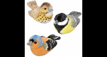 3x pluche vogels knuffels - 14 cm - Zanglijster, Vink en Koolmees