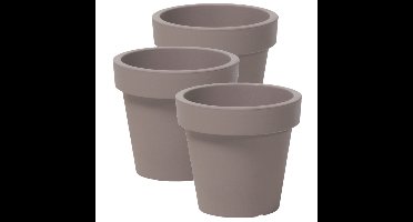 3x stuks basic plantenpot/bloempot kunststof dia 13.5 cm/hoogte 12 cm taupe