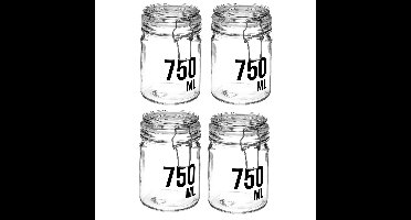 4x stuks inmaakpotten/voorraadpotten 0,75L glas met beugelsluiting