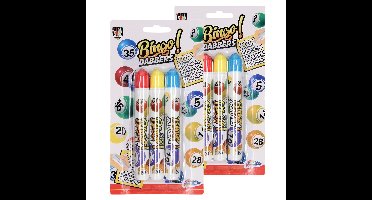 6x Bingo stiften/markers - Blauw - Geel - Rood - Bingo Dabbers