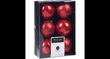 6x Kerstboomversiering luxe kunststof kerstballen rood 8 cm