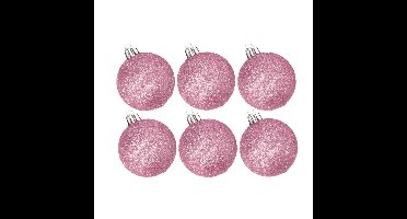 6x stuks kunststof glitter kerstballen roze 6 cm