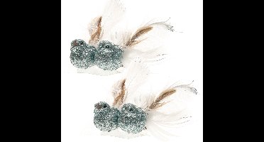 8x stuks decoratie vogels op clip glitter ijsblauw 11 cm