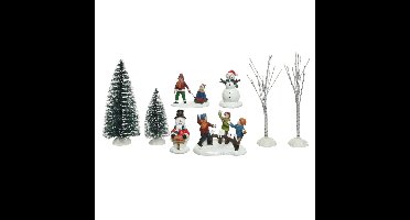 8x stuks kerstdorp accessoires figuurtjes/poppetjes en kerstboompje