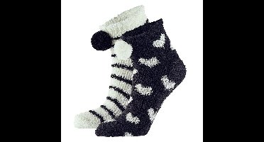 Apollo bedsokken / huissokken - dames - 2-pack - zwart/grijs