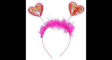 Atosa Verkleed diadeem Roze Valentijn hartjes - dames - met glitters